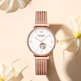 Emporio Armani Meccanico Automatic White Dial Rose Gold Mesh Strap Watch For Women - AR60063 Authentic Buy Shop Now