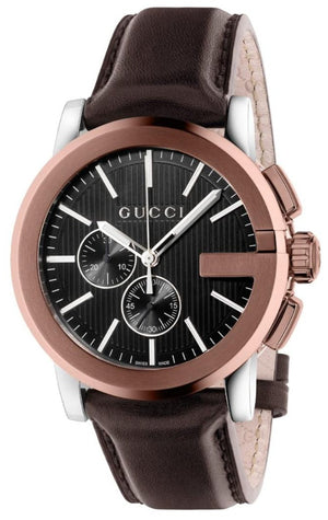 Gucci G Chrono Black Dial Brown Leather Strap Watch For Men - YA101202 Authentic Buy Shop Now