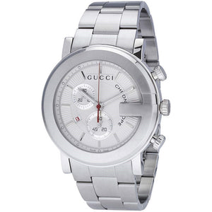 Gucci G Chrono Chronograph White Dial Silver Steel Strap Watch For Men - YA101339 Authentic Buy Shop Now