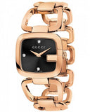 Gucci G Ladies Diamonds Black Dial Rose Gold Steel Strap Watch For Women - YA125512 Authentic Buy Shop Now