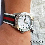 Gucci G Timeless White Dial Two Tone Nylon Strap Watch For Men - YA126231 Authentic Buy Shop Now