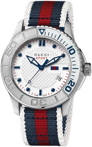 Gucci G Timeless Quartz White Dial Two Tone Nylon Strap Watch for Men - YA126239 Authentic Buy Shop Now