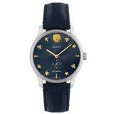 Gucci G Timeless Automatic Blue Dial Black Leather Strap Watch For Men - YA126347 Authentic Buy Shop Now