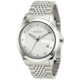 Gucci G Timeless Diamonds Silver Dial Silver Steel Strap Watch For Men - YA126404 Authentic Buy Shop Now