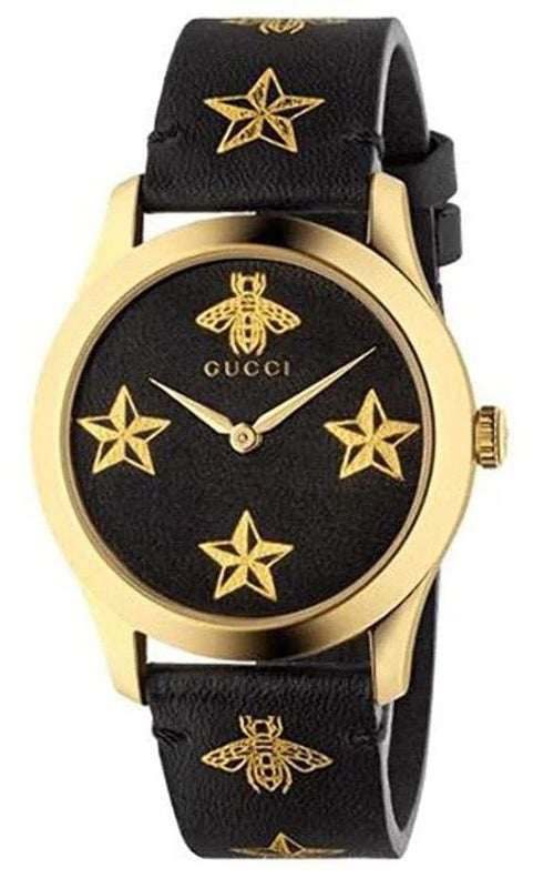 Gucci G-Timeless Black Dial Black Leather Strap Watch For Women - YA1264055 Authentic Buy Shop Now