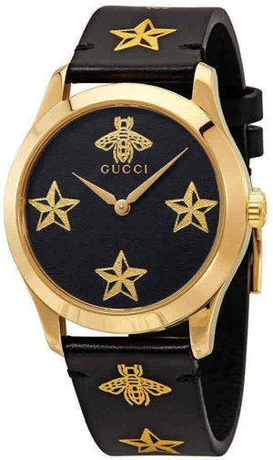 Gucci G Timeless Bee Motif Black Dial Black Leather Strap Watch For Women - YA1264055 Authentic Buy Shop Now
