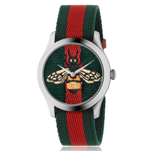Gucci Le Marche des Merveilles Red & Green Dial Red & Green Nylon Strap Unisex Watch - YA1264060 Authentic Buy Shop Now