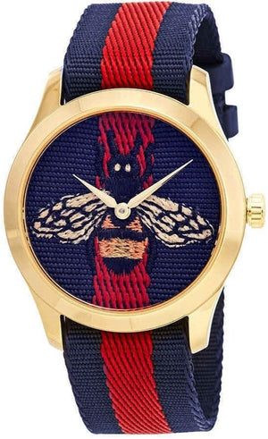Gucci G Timeless Bee Red & Blue Dial Red Two Tone Nylon Strap Watch For Men - YA1264061 Authentic Buy Shop Now