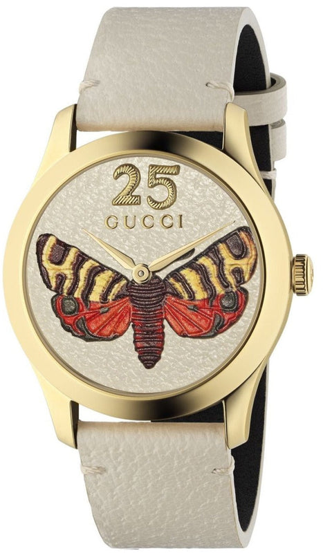 Gucci G Timeless Butterfly White Dial White Leather Strap Watch For Women - YA1264062 Authentic Buy Shop Now