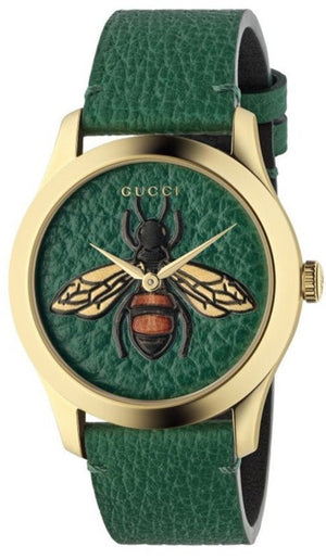 Gucci G Timeless Bee Green Dial Green Leather Strap Watch For Women - YA1264065 Authentic Buy Shop Now