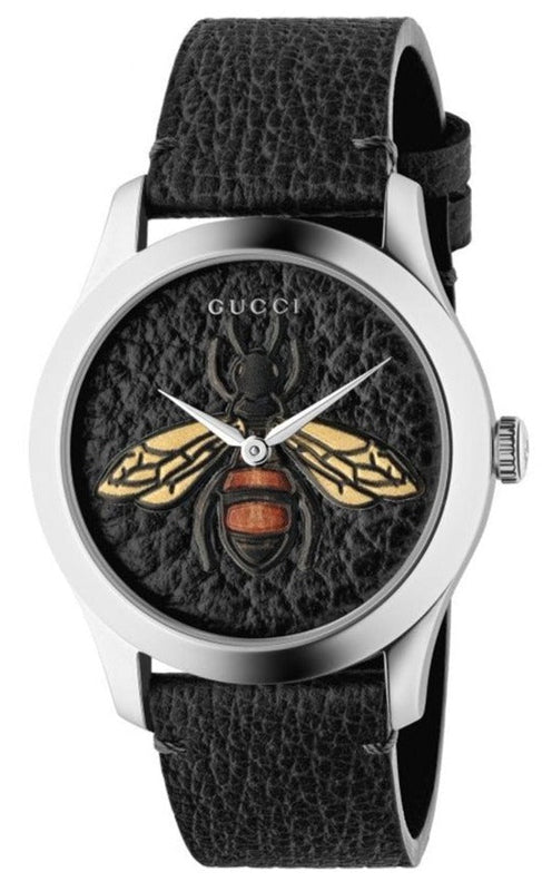 Gucci G Timeless Bee Black Dial Black Leather Strap Watch For Women - YA1264067 Authentic Buy Shop Now