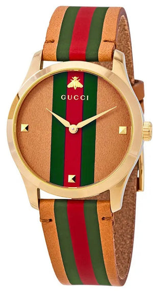 Gucci G Timeless Quartz Brown Dial Brown Leather Strap Unisex Watch - YA1264077 Authentic Buy Shop Now