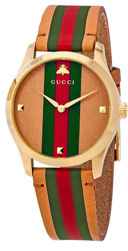 Gucci G Timeless Quartz Brown Dial Brown Leather Strap Unisex Watch - YA1264077 Authentic Buy Shop Now