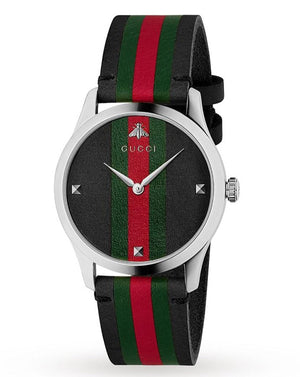 Gucci G Timeless Quartz Black Dial Multicolored Black Leather Strap Watch For Men - YA1264079 Authentic Buy Shop Now