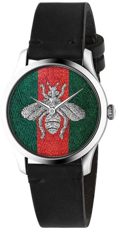 Gucci G Timeless Quartz Green & Red Dial Black Leather Strap Watch For Men - YA1264149 Authentic Buy Shop Now