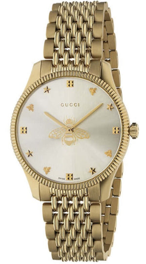 Gucci G Timeless Quartz Silver Dial Gold Steel Strap Watch For Women - YA1264155 Authentic Buy Shop Now