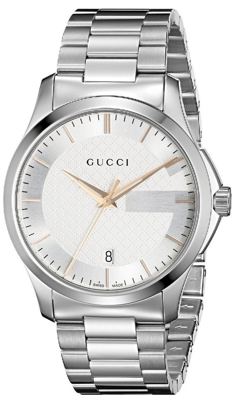 Gucci G Timeless Silver Dial Silver Steel Strap Unisex Watch - YA126442 Authentic Buy Shop Now