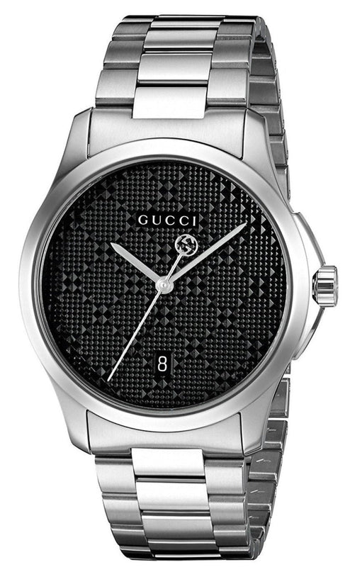 Gucci G Timeless Black Dial Silver Steel Strap Watch For Men - YA126460 Authentic Buy Shop Now