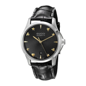 Gucci G Timeless Automatic Black Dial Black Leather Strap Watch For Women - YA126469 Authentic Buy Shop Now