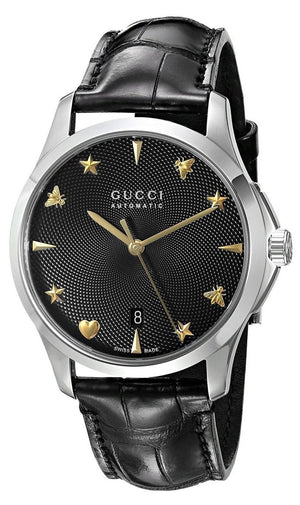 Gucci G Timeless Automatic Black Dial Black Leather Strap Watch For Women - YA126469 Authentic Buy Shop Now