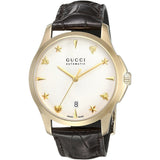 Gucci G Timeless Silver Dial Brown Leather Strap Watch for Men - YA126470 Authentic Buy Shop Now