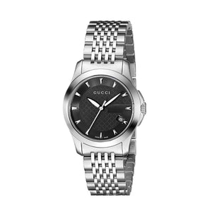 Gucci G Timeless Black Dial Silver Steel Strap Watch For Women - YA126502 Authentic Buy Shop Now