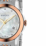 Gucci G Timeless Diamonds Mother of Pearl Dial Two Tone Mesh Bracelet Watch For Women - YA126514 Authentic Buy Shop Now