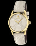 Gucci G Timeless Quartz White Dial White Leather Strap Watch For Women - YA126580A Authentic Buy Shop Now