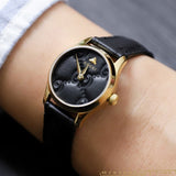 Gucci G Timeless Quartz Black Dial Black Leather Strap Watch For Women - YA126581A Authentic Buy Shop Now