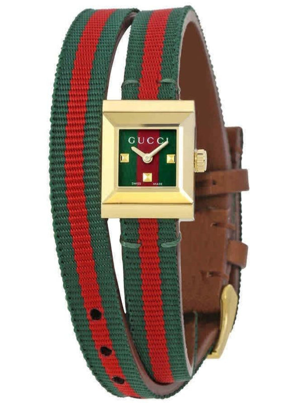 Gucci G-Frame Multicolored Dial Two Tone Nylon Strap Watch For Women - YA128527 Authentic Buy Shop Now