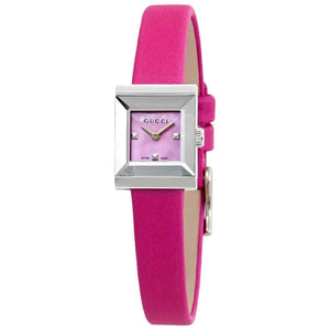 Gucci G-Frame Square Fuchsia Mother of Pearl Dial Fuchsia Leather Strap Watch For Women - YA128533 Authentic Buy Shop Now