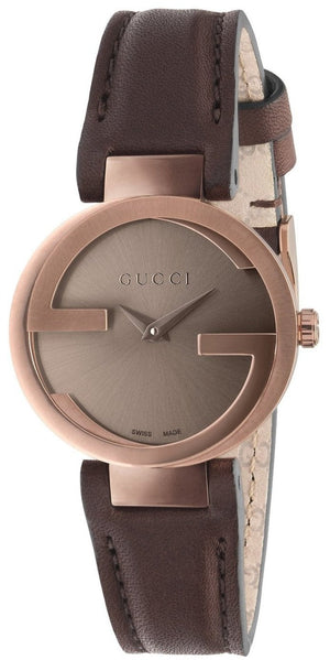 Gucci G Interlocking Brown Dial Brown Leather Strap Watch For Women - YA133504 Authentic Buy Shop Now