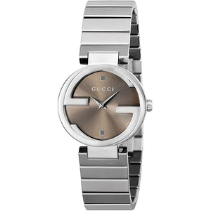 Gucci Interlocking G Brown Dial Silver Steel Strap Watch For Women - YA133506 Authentic Buy Shop Now