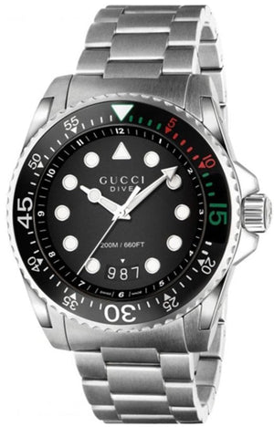 Gucci Dive Analog Black Dial Silver Steel Strap Watch For Men - YA136208 Authentic Buy Shop Now