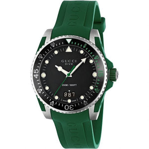 Gucci Dive Black Dial Green Rubber Strap Watch For Men - YA136310 Authentic Buy Shop Now