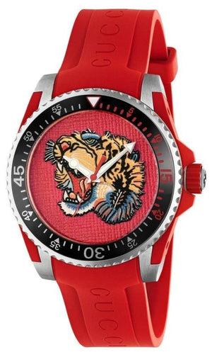 Gucci Dive Quartz Red Dial Red Rubber Strap Watch For Men - YA136315 Authentic Buy Shop Now