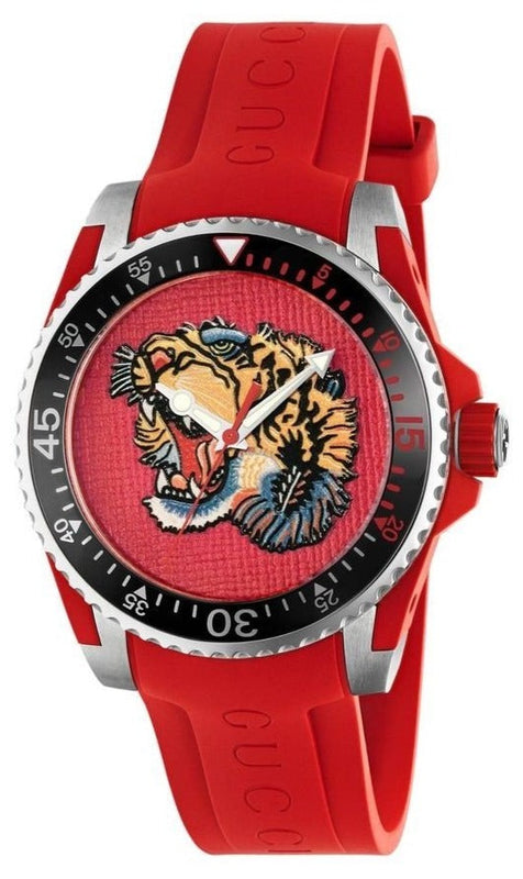 Gucci Dive Quartz Red Dial Red Rubber Strap Watch For Men - YA136315 Authentic Buy Shop Now