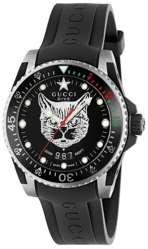 Gucci Dive Feline Black Dial Black Rubber Strap Watch For Men - YA136323 Authentic Buy Shop Now
