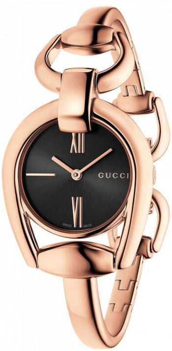 Gucci Horsebit Collection Black Dial Rose Gold Steel Strap Watch For Women - YA139507 Authentic Buy Shop Now