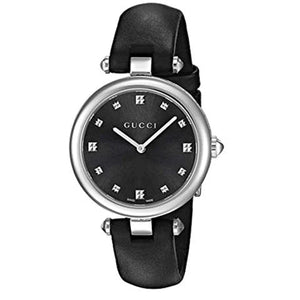 Gucci Diamantissima Diamonds Black Dial Black Leather Strap Watch For Women - YA141403 Authentic Buy Shop Now
