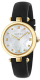 Gucci Diamantissima Quartz Mother of Pearl Dial Black Leather Strap Watch for Women - YA141404 Authentic Buy Shop Now