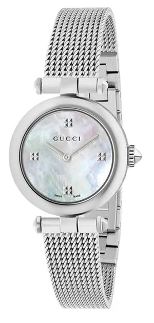 Gucci Diamantissima Quartz Diamonds Mother of Pearl Dial Silver Mesh Bracelet Watch for Women - YA141504 Authentic Buy Shop Now