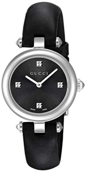 Gucci Diamantissima Quartz Diamonds Black Dial Black Leather Strap Watch for Women - YA141506 Authentic Buy Shop Now