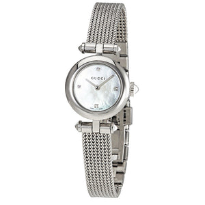 Gucci Diamantissima Diamonds Mother of Pearl Dial Silver Mesh Bracelet Watch for Women - YA141512 Authentic Buy Shop Now