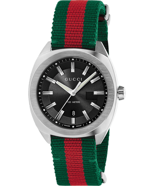 Gucci GG2570 Quartz Black Dial Green & Red Nylon Strap Watch For Men - YA142305 Authentic Buy Shop Now