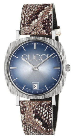 Gucci Grip Vintage Blue Dial Snakeskin Brown Leather Strap Watch for Women - YA152401 Authentic Buy Shop Now