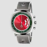 Gucci Grip Quartz Chronograph Red Dial Silver Steel Strap Watch For Men - YA157303 Authentic Buy Shop Now