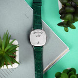 Gucci Grip Quartz Silver Dial Green Leather Strap Watch For Women - YA157404 Authentic Buy Shop Now