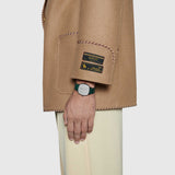 Gucci Grip Quartz Silver Dial Green Leather Strap Watch For Women - YA157404 Authentic Buy Shop Now