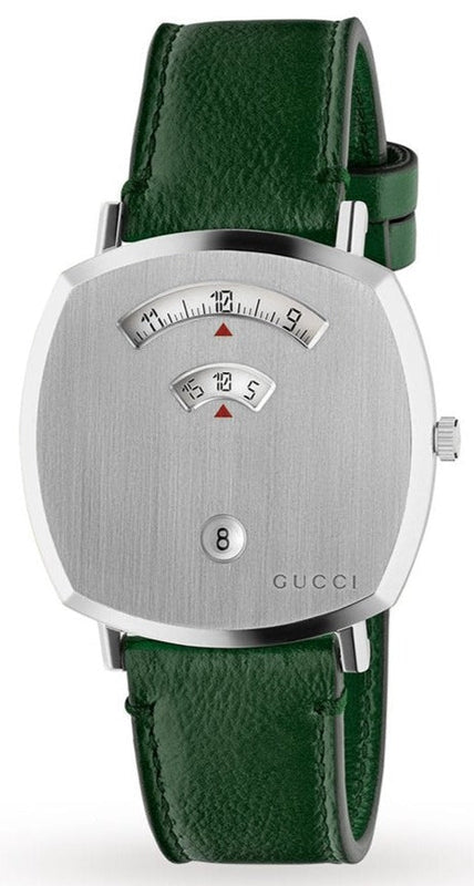 Gucci Grip Silver Dial Green Leather Strap Unisex Watch - YA157412 Authentic Buy Shop Now